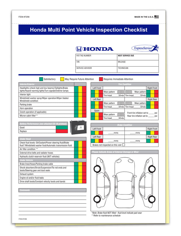 Multi-Point Inspection Forms - Manufacturer Specific - Honda