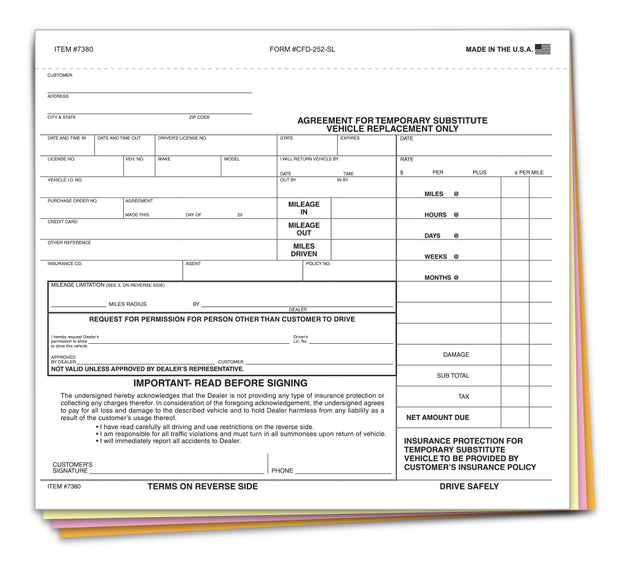 Substitute Vehicle Agreement