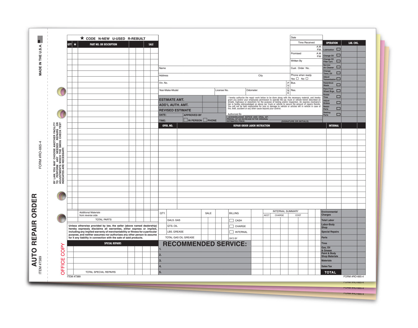 Repair Order (Form #RO-665-4)