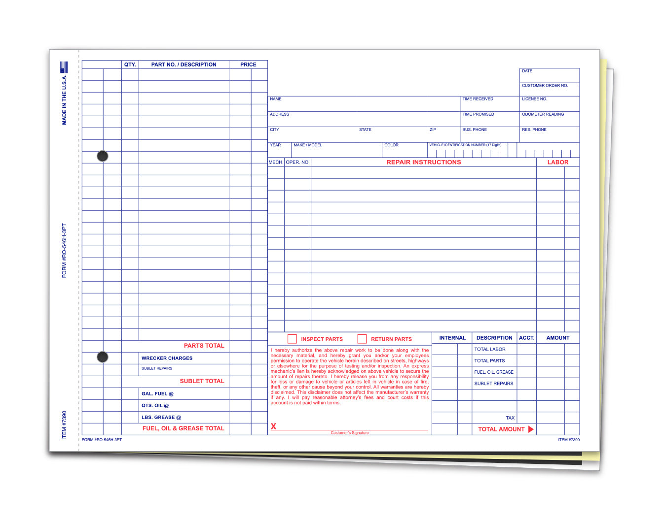 Repair Order (Form #RO-546H-3PT)
