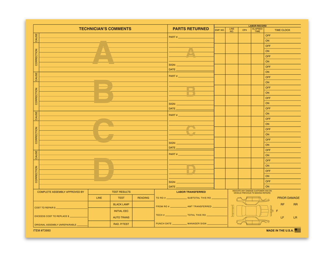Repair Orders - 90# Buff Stock - 4 Option Qty. 100