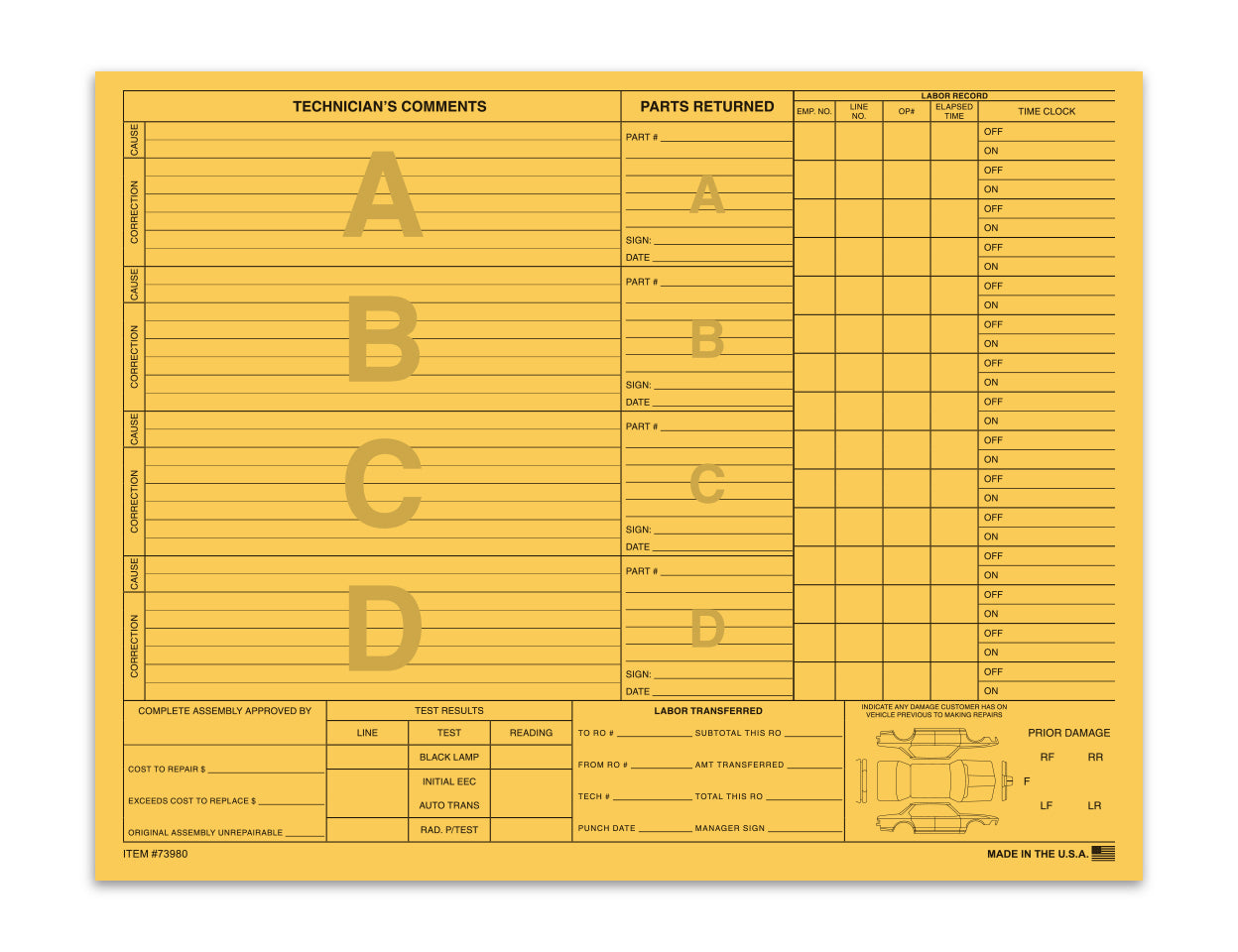 Repair Orders - 90# Buff Stock - 4 Option Qty. 100