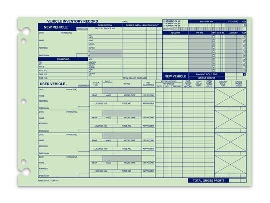 Vehicle Inventory Records - 1 sided