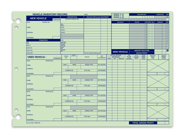 Vehicle Inventory Records - 1 sided