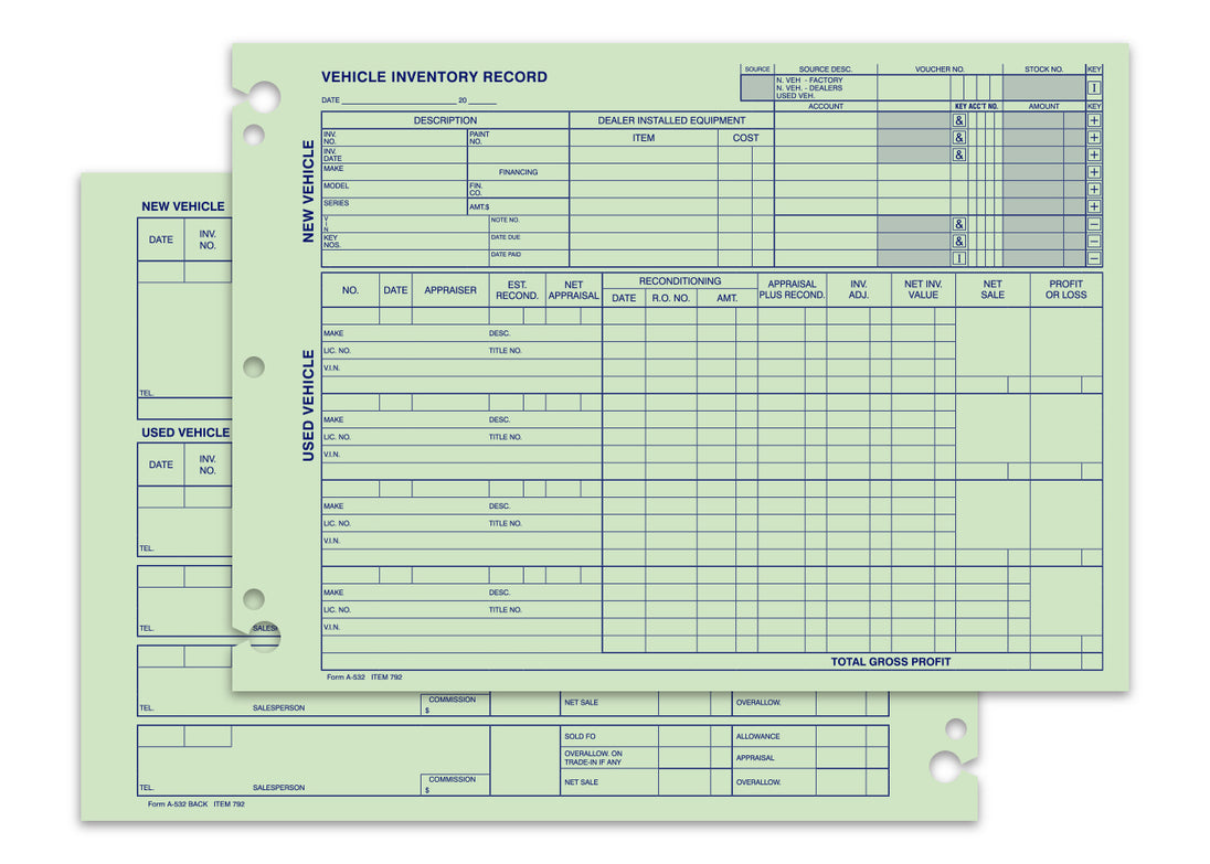 Vehicle Inventory Records - 2 sided