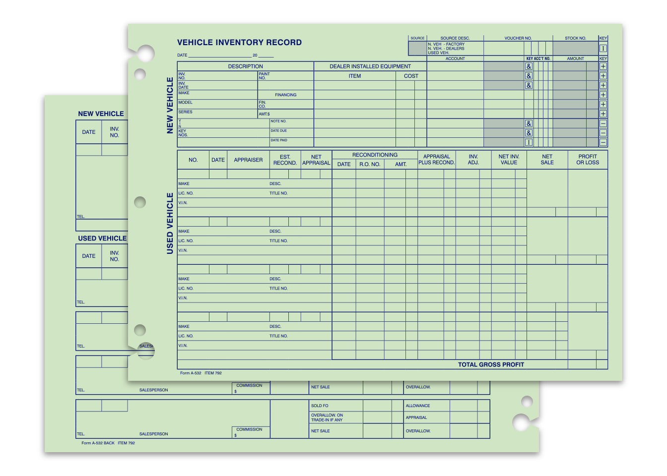 Vehicle Inventory Records - 2 sided