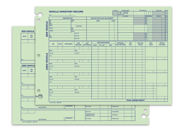 Vehicle Inventory Records - 2 sided