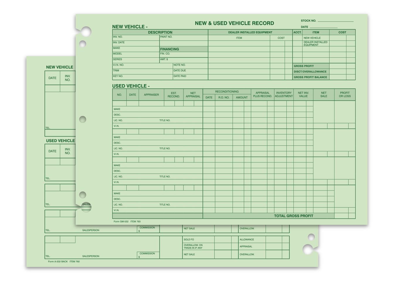 Vehicle Inventory Records - 2 sided