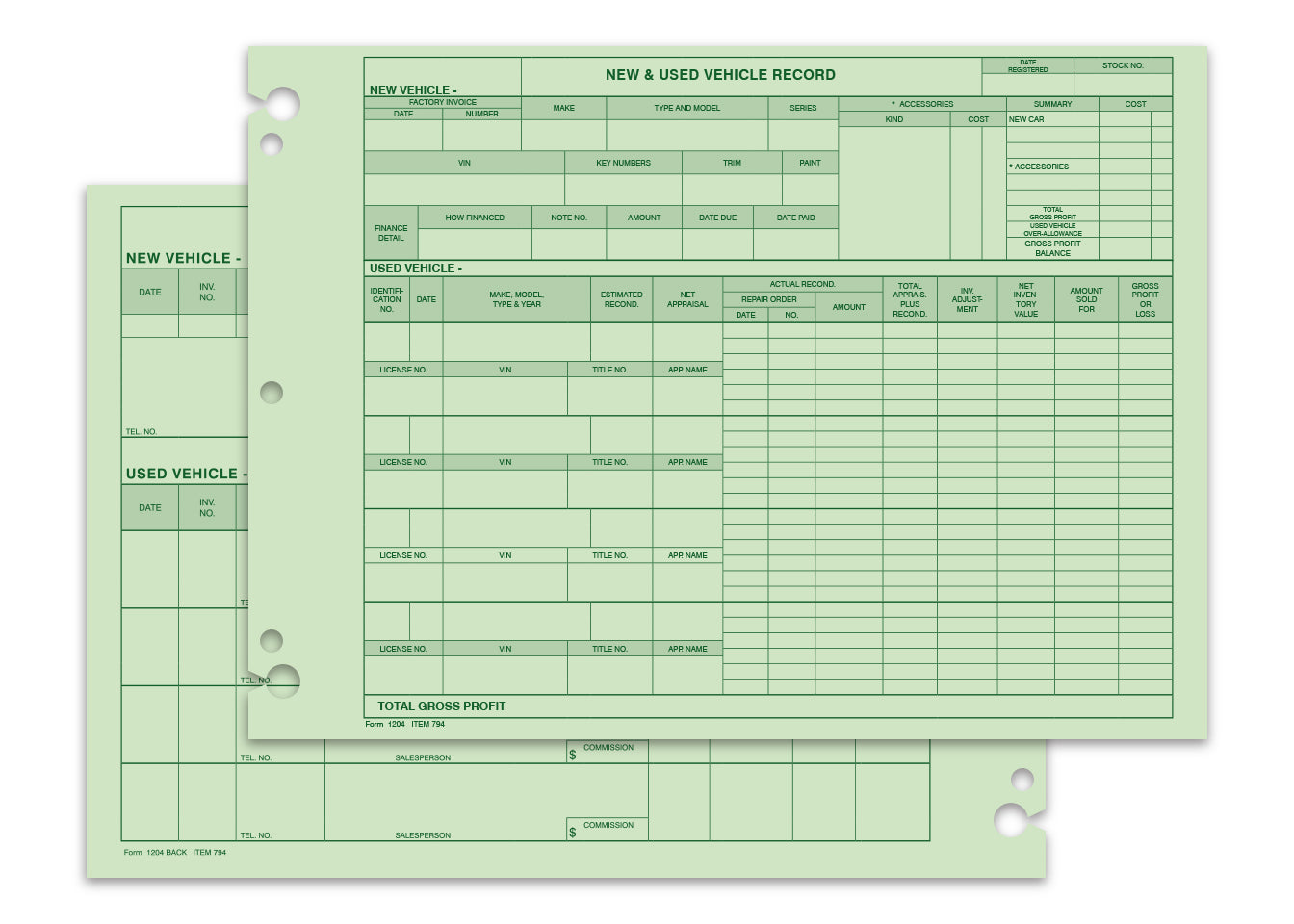 Vehicle Inventory Records - 2 sided