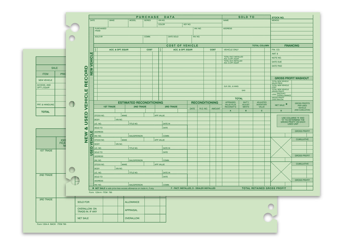 Vehicle Inventory Records - 2 sided