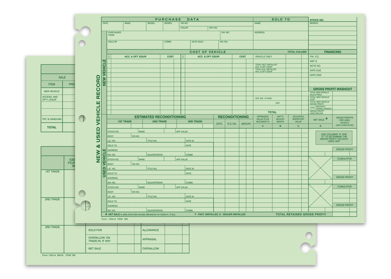 Vehicle Inventory Records - 2 sided