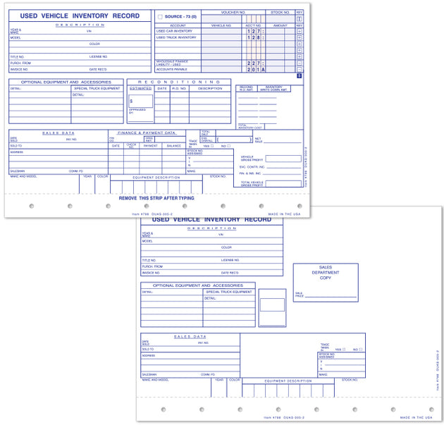Vehicle Inventory Cards - Used Vehicles
