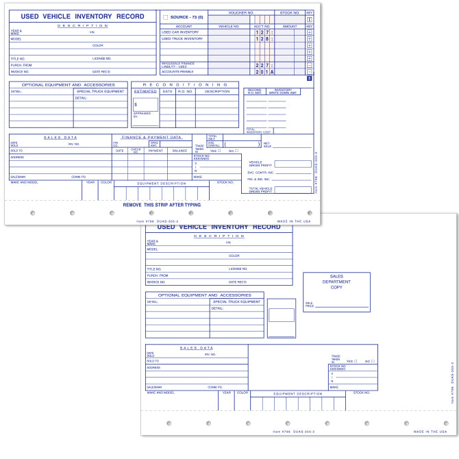 Vehicle Inventory Cards - Used Vehicles