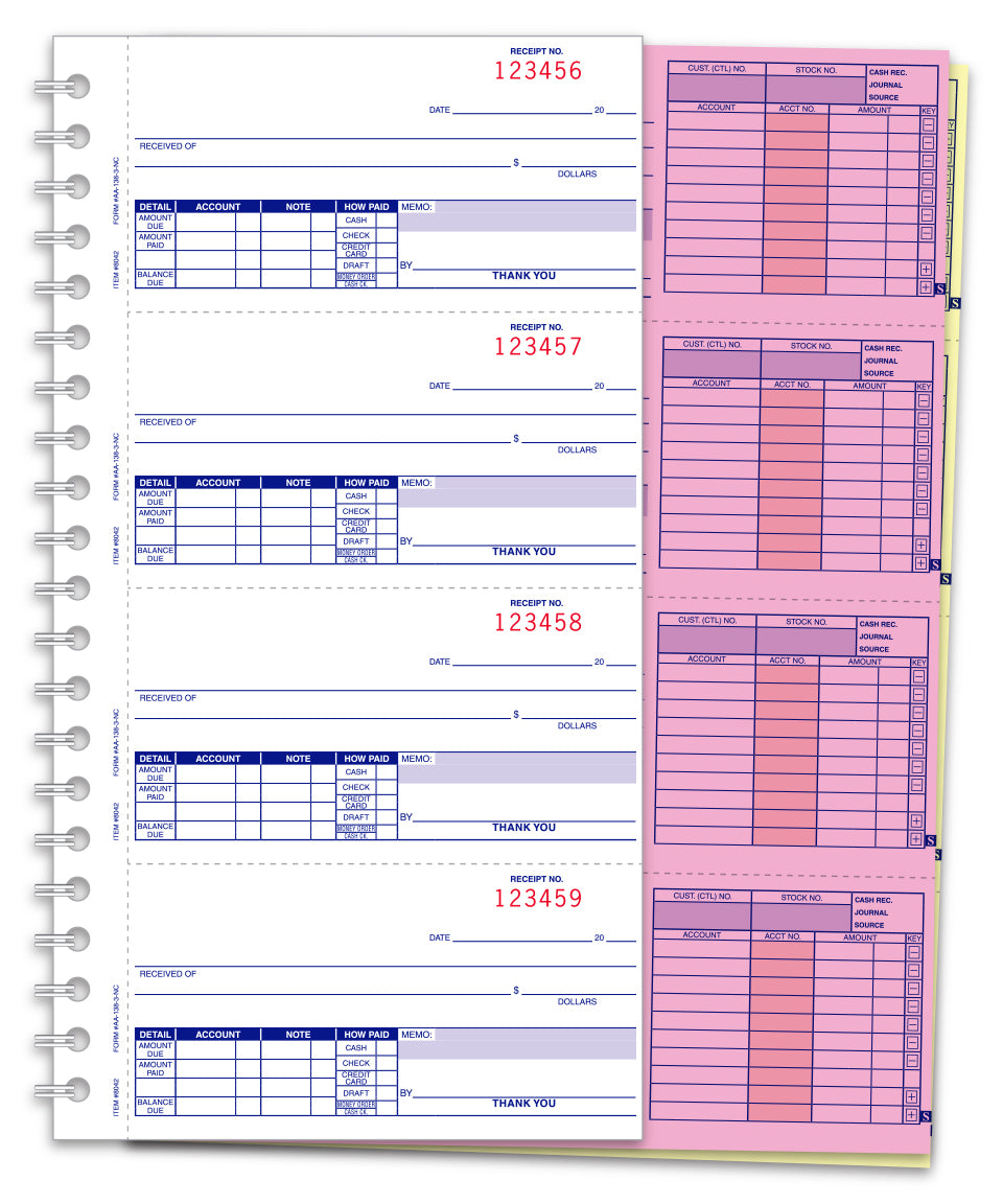 Cash Receipt Book - 1 Short, 2 Long