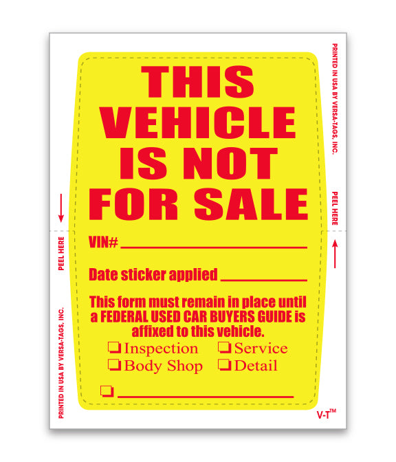 Vehicle Not For Sale Sticker (Inside Use)
