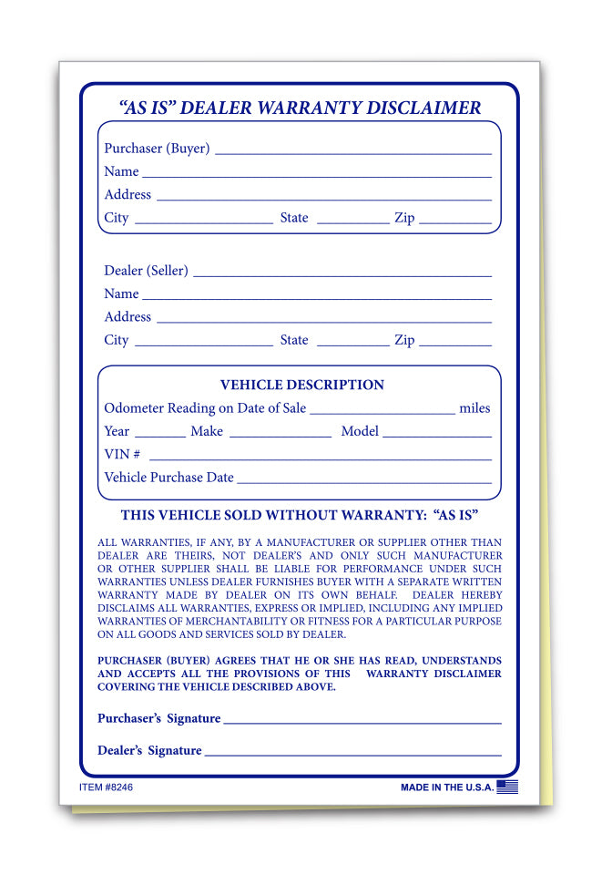 "As Is" Dealer Warranty Disclaimer