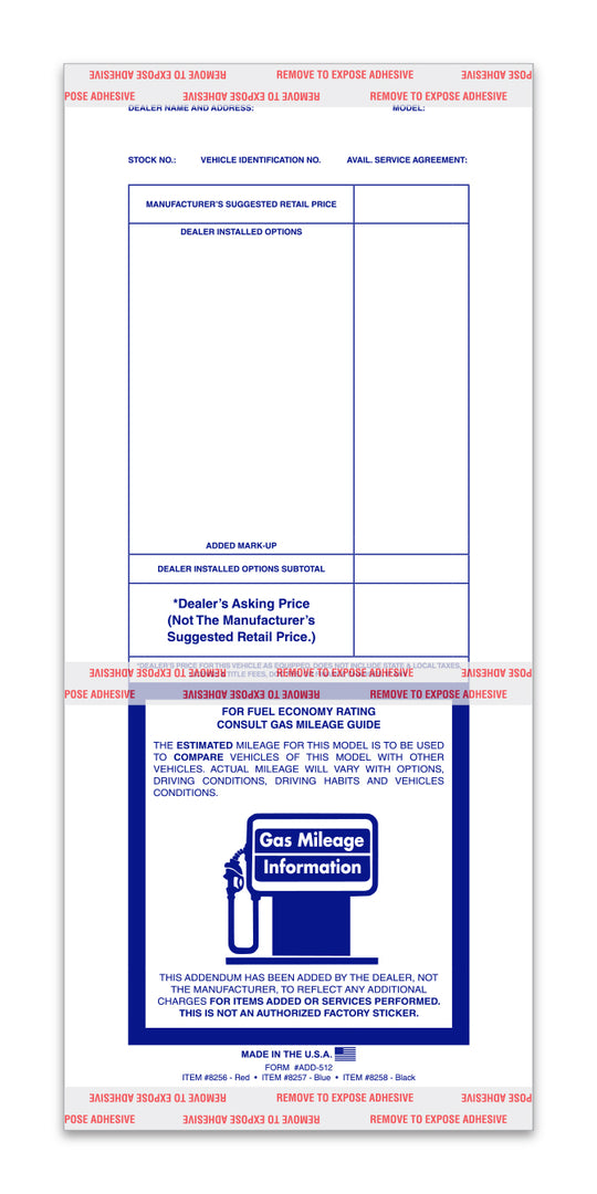 Addendum Stickers (Tape Adhesive) - Printed Stock