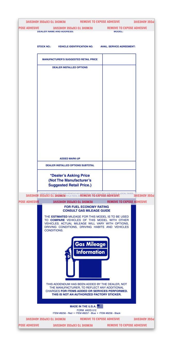 Addendum Stickers (Tape Adhesive) - Printed Stock