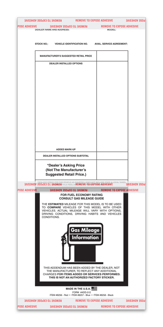 Addendum Stickers (Tape Adhesive) - Printed Stock