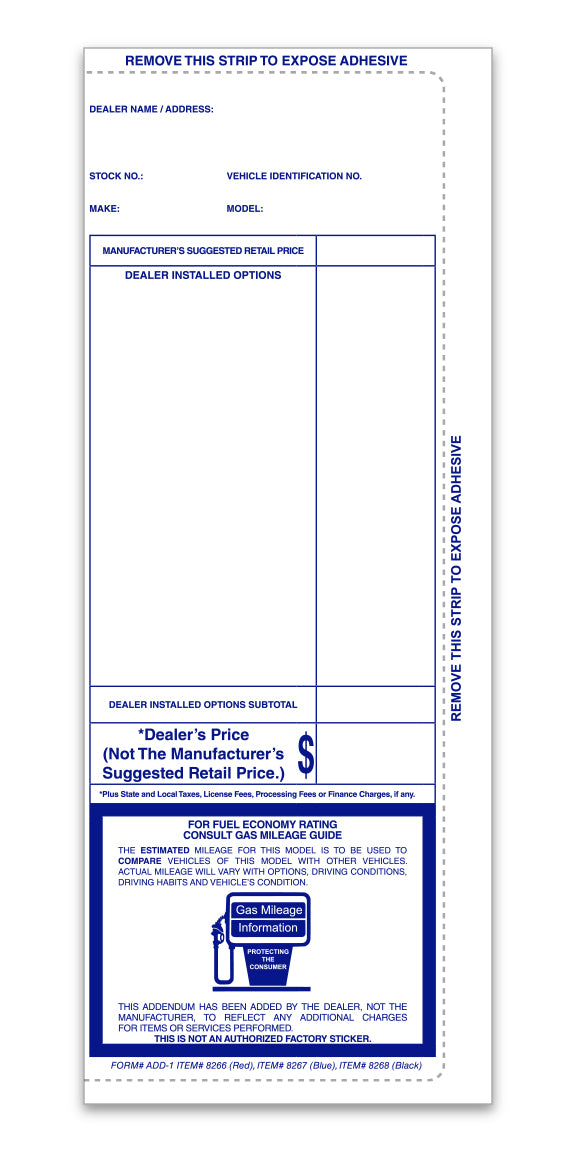 Addendum Stickers (Adhesive) - Pre-Printed Stock