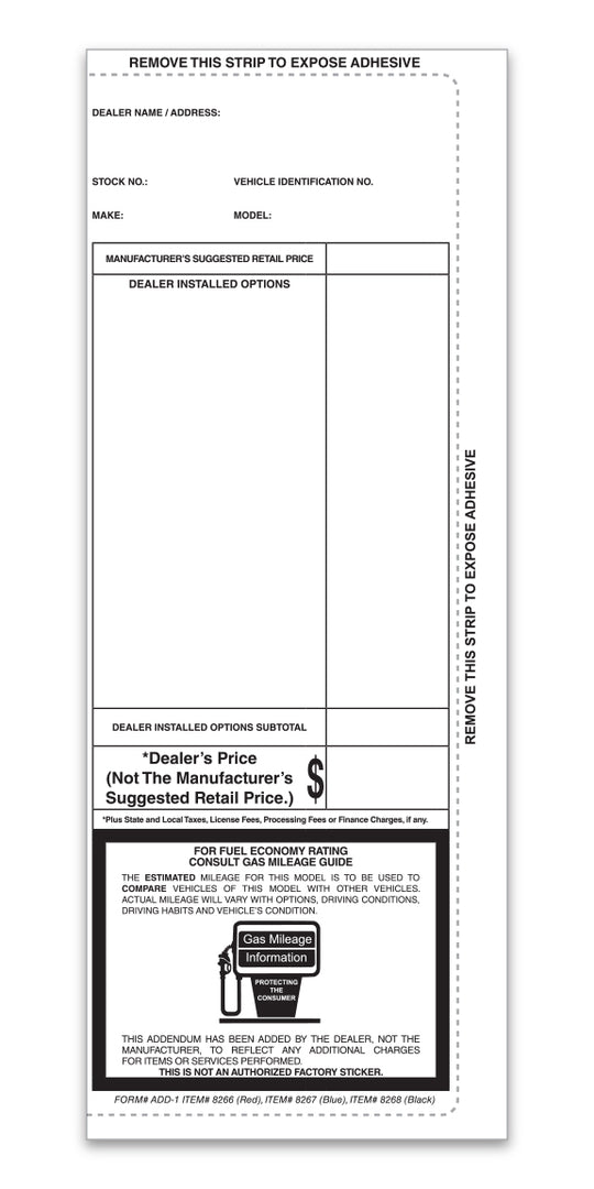 Addendum Stickers (Adhesive) - Pre-Printed Stock