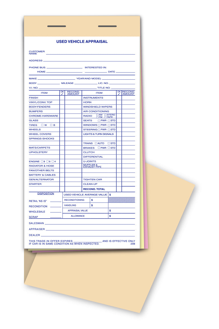 Used Vehicle Appraisal Books (3-Part, Snap-Out)