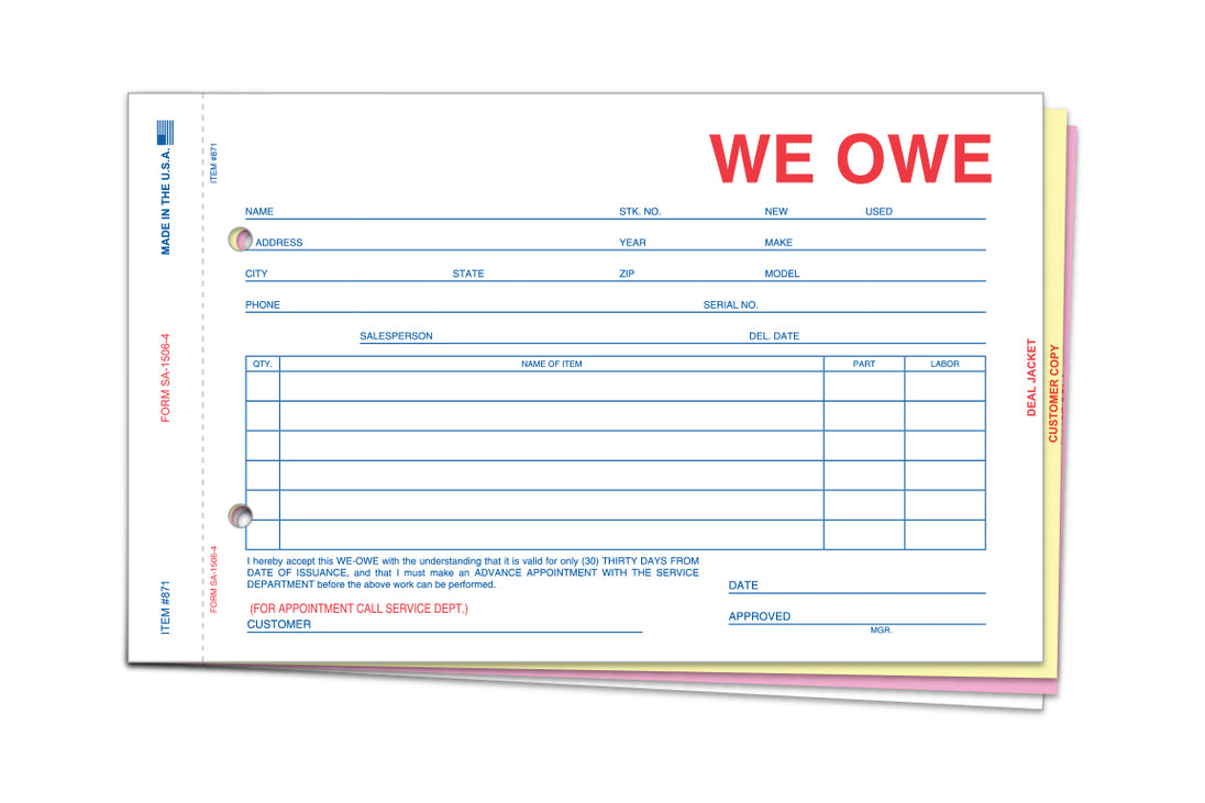 We Owe (4-Part Form) (OADA-41)