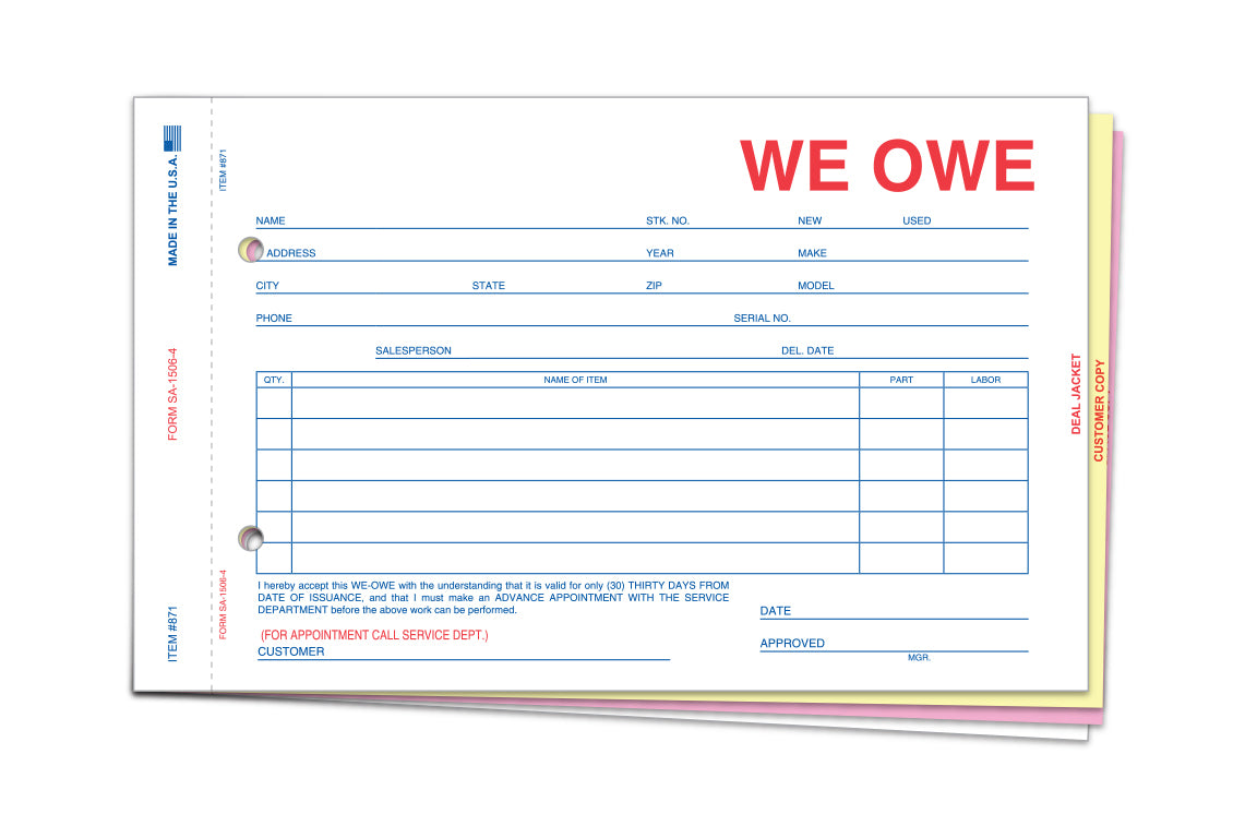 We Owe (4-Part Form) (OADA-41)