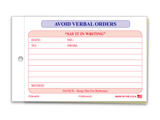 Avoid Verbal Orders Books