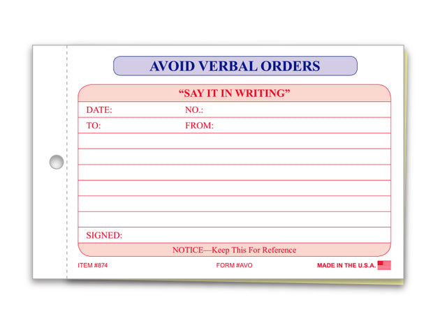 Avoid Verbal Orders Books