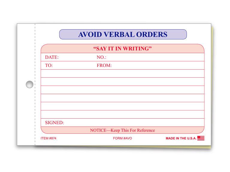 Avoid Verbal Orders Books