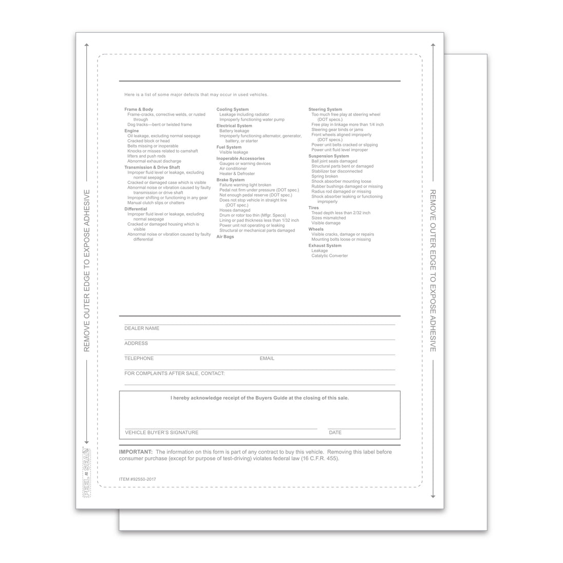 Exterior Buyers Guide - P/A - Backer Printing Only - Qty. 100